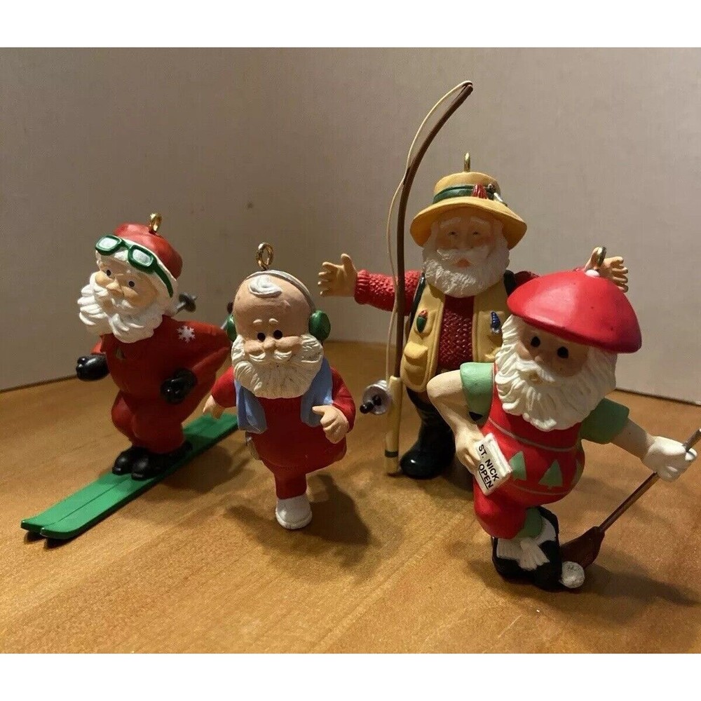 Vintage Lot Of 4 Santa Playing Sports Hallmark Keepsake Christmas Ornaments